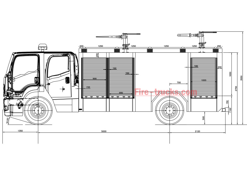 Water foam powder firefighting vehicle drawing share